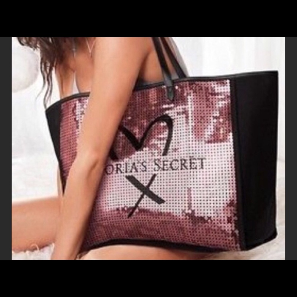 NEW Victoria’s Secret pink and black sequin tote